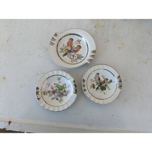 Vintage Japan Bird Trinket Dish Trio Cherry Blossom Orieol Pine cones